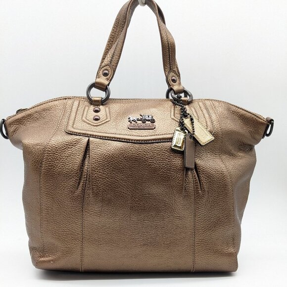 COACH  pebbled genuine leather metallic satchel shoulder bag purse - Copper - Picture 1 of 16